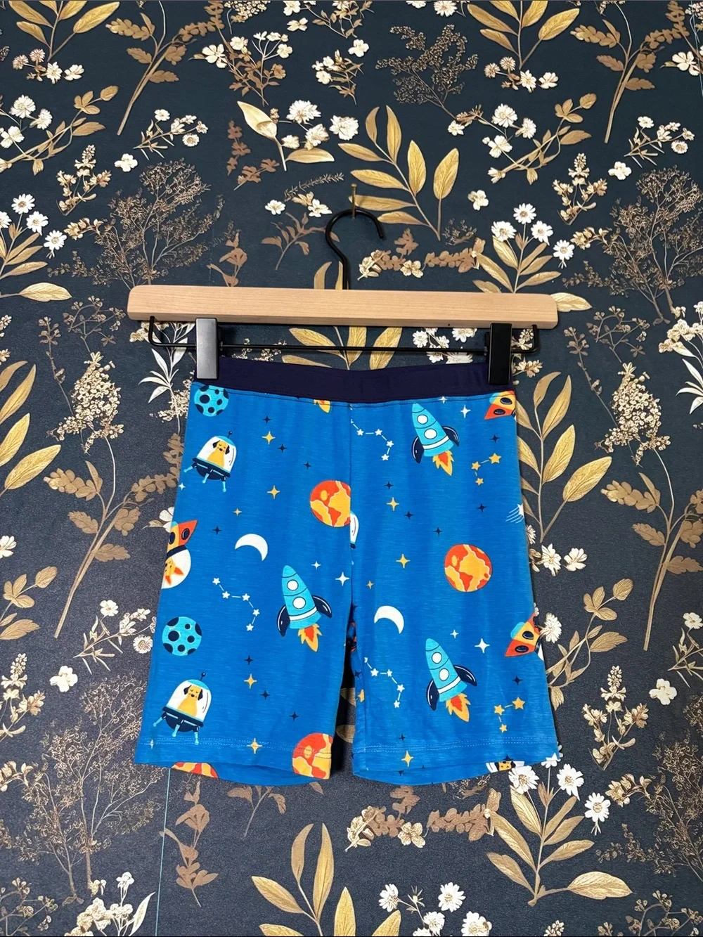 PatPat Bamboo Boys Pajama Shorts Blue Rocket & White Bug Kids Shorts Lot of 2